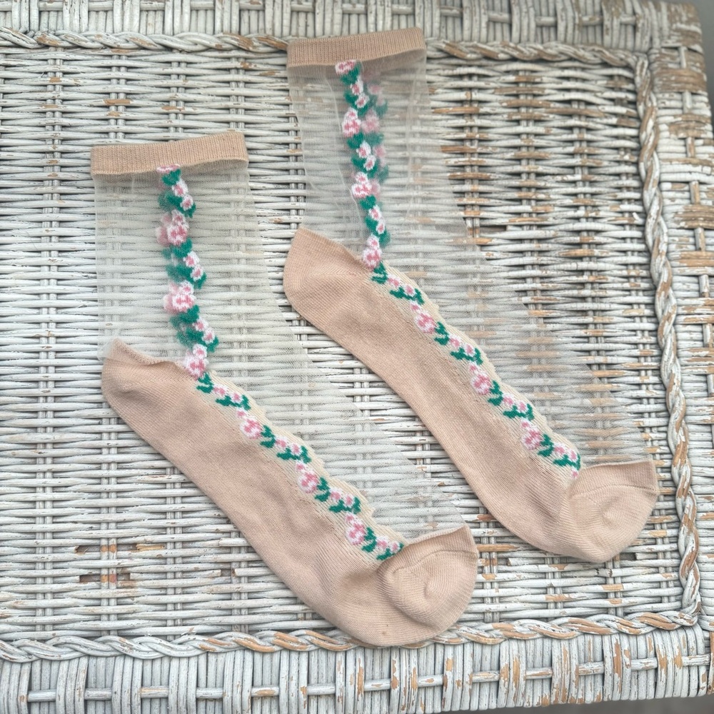 Dainty Floral Chain Sheer Socks - Never Worn